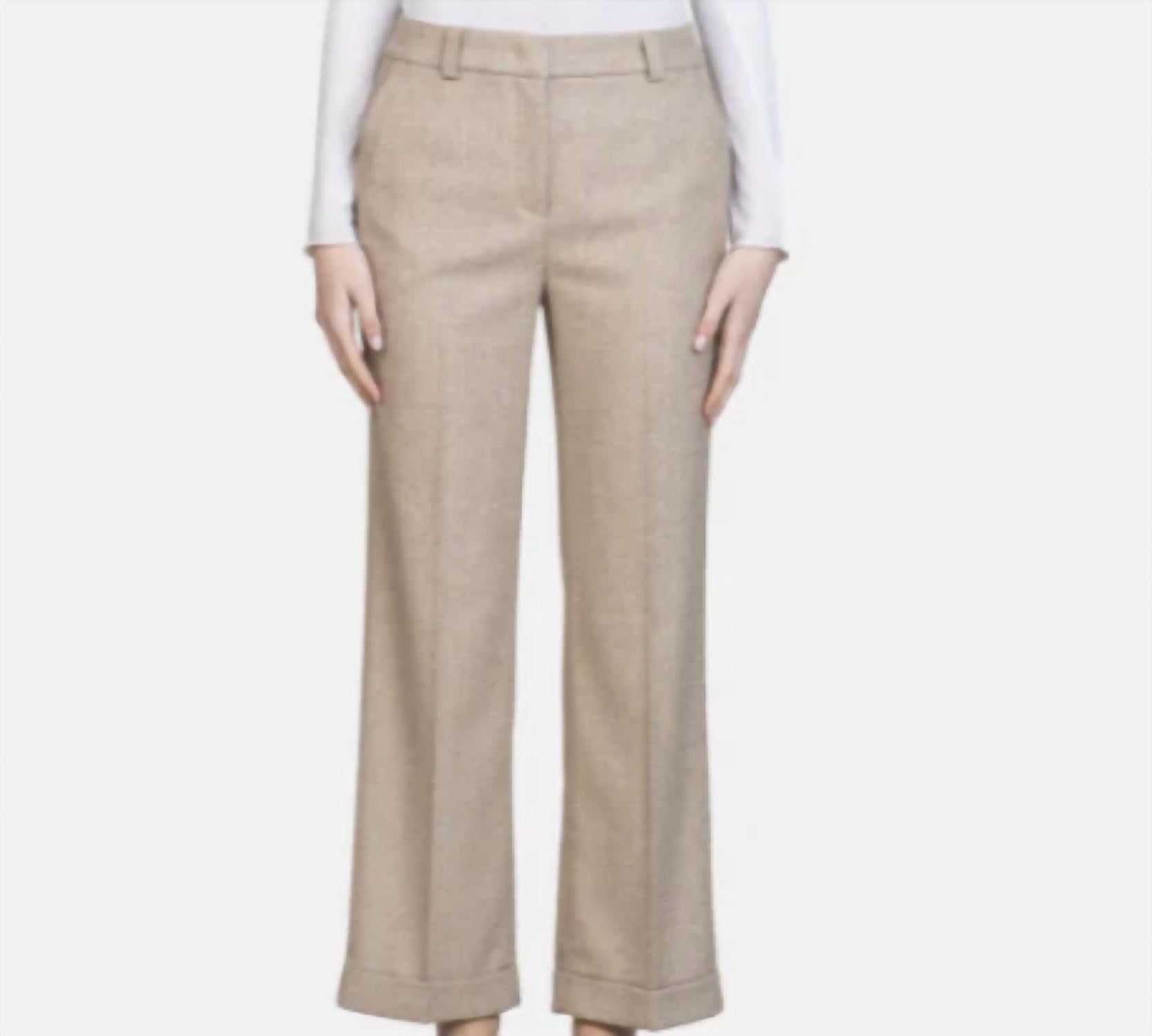 VIA MASINI Women's Herringbone Pant in camel - women's pants - detail view