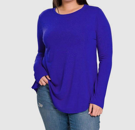 Zenana - Long Sleeve Round Neck Hem Top Plus