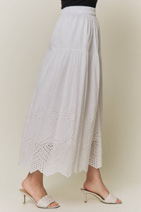 Adora - Tiered Eyelet Scalloped Midi Skirt
