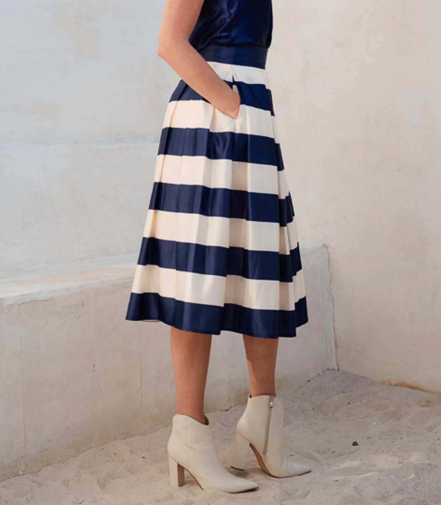 Jade By Jane - Striped Pleated Midi Skirt