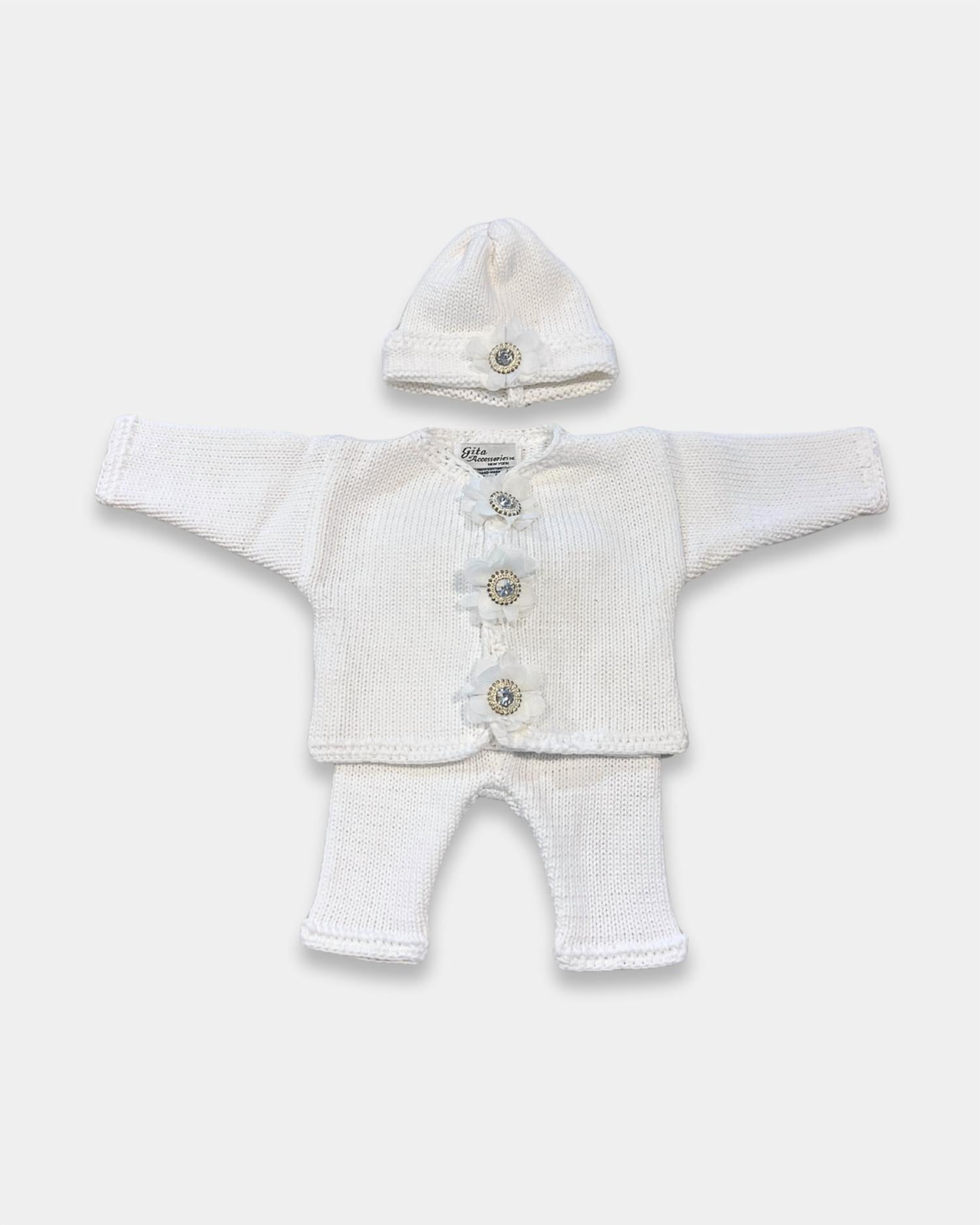 Gita - Girl's 2pc Cardigan With Light Crystal/rhinestone With Hat