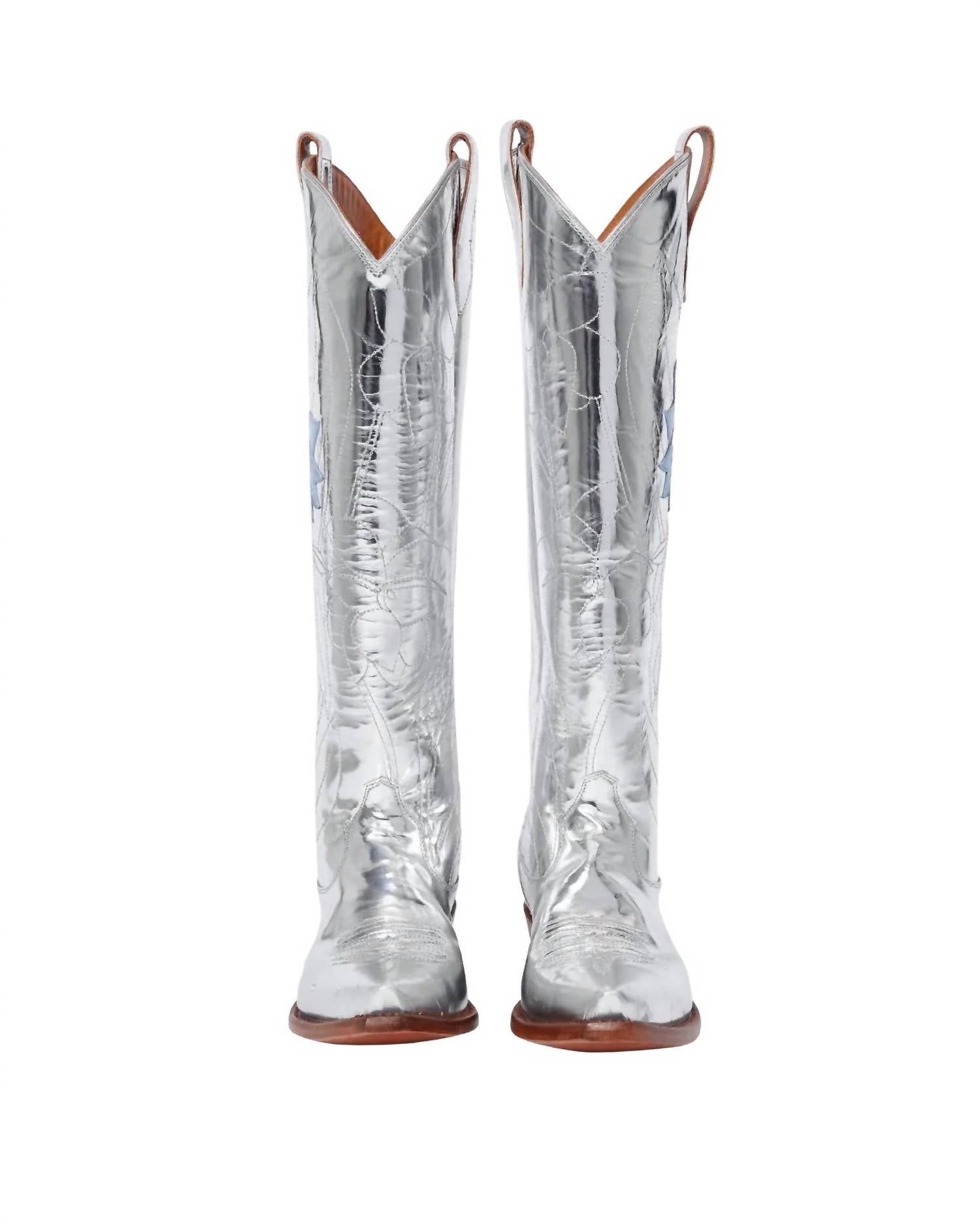 Miron Crosby - Preloved Women's Kristin Mirrored Boots With Denim Blue Leather Daffodil
