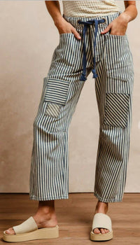 Bibi - Striped Twill Barrel Pants