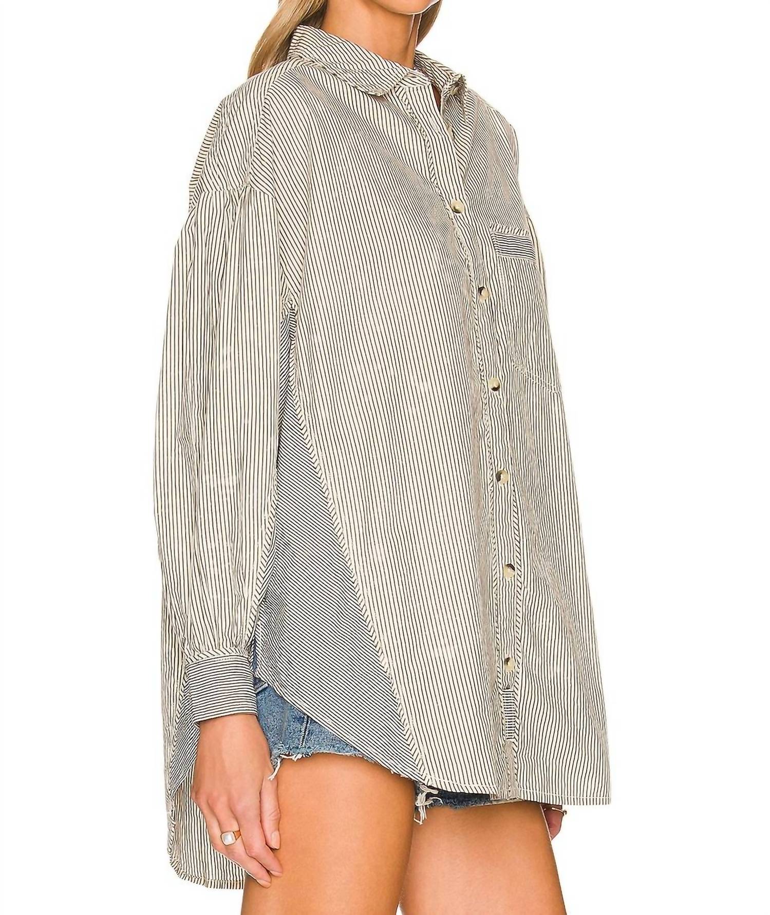 Free People Happy Hour Oxford Shirt in black and white combo - women's shirt - alternate view