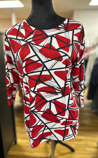 LINKS Missy Three Quarter Sleeve Tango Top in red black - women's blouse - detail view