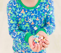 RuffleButts Boy's Softsnooze Lucky Day Long Sleeve Pajama Set in blue - kids' sleepwear - view 4