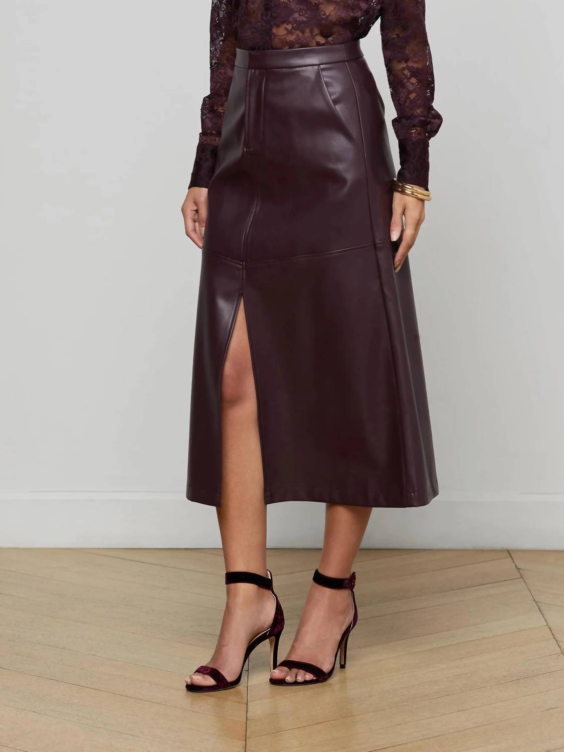 L'Agence - Robin Vegan Leather Midi Skirt