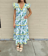 Sail To Sable - V-neck Flutter Sleeve Midi Dress