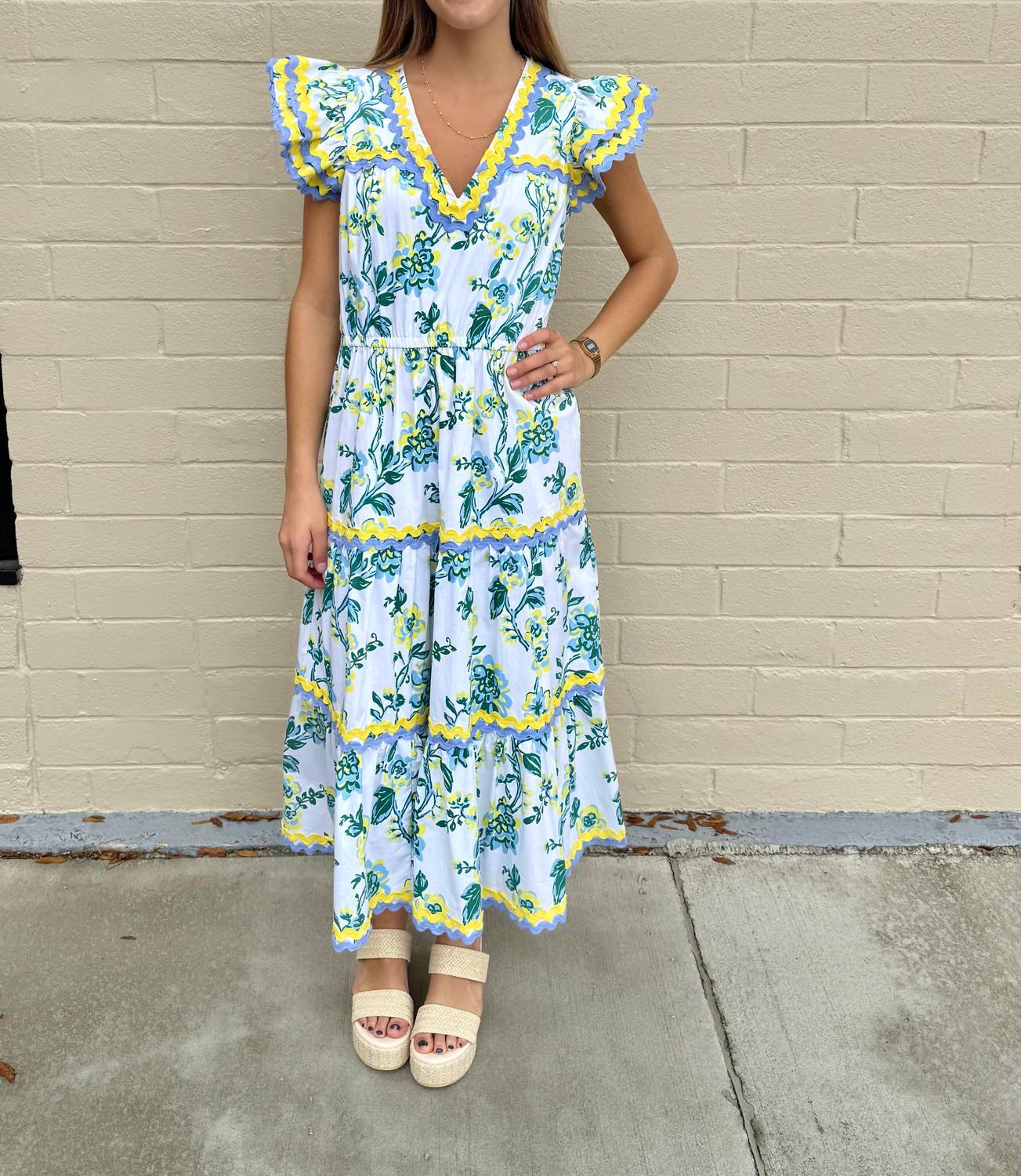 Sail To Sable - V-neck Flutter Sleeve Midi Dress