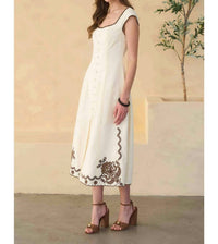 Moon River - Embroidery Detail Button Down Midi Dress