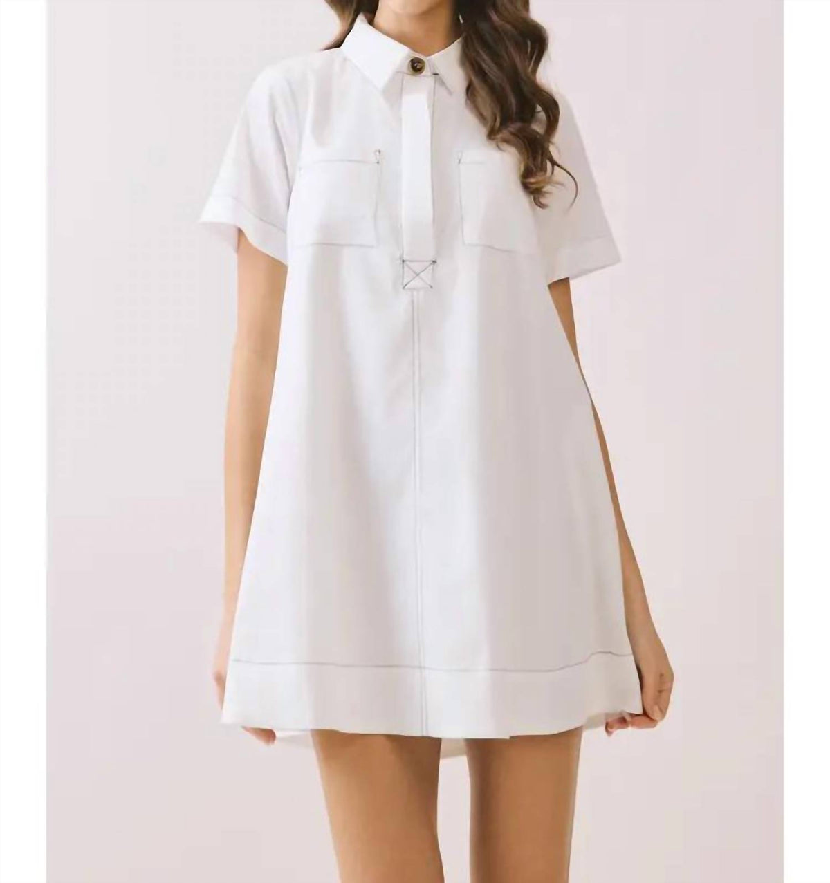 Tcec - Button Down Bold Contrast Stitching Shirt Dress