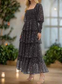 Entro - Tiered Floral Puff Sleeve Maxi Dress