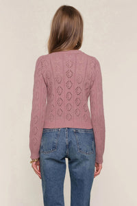 heartloom Bow Front Crewneck Cardigan in dusty rose - women's cardigan - detail view