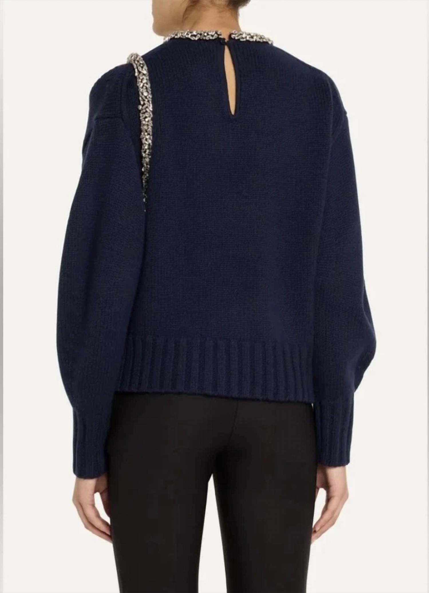 JONATHAN SIMKHAI Monroe Embellished Pullover in blue - women's sweater - detail view