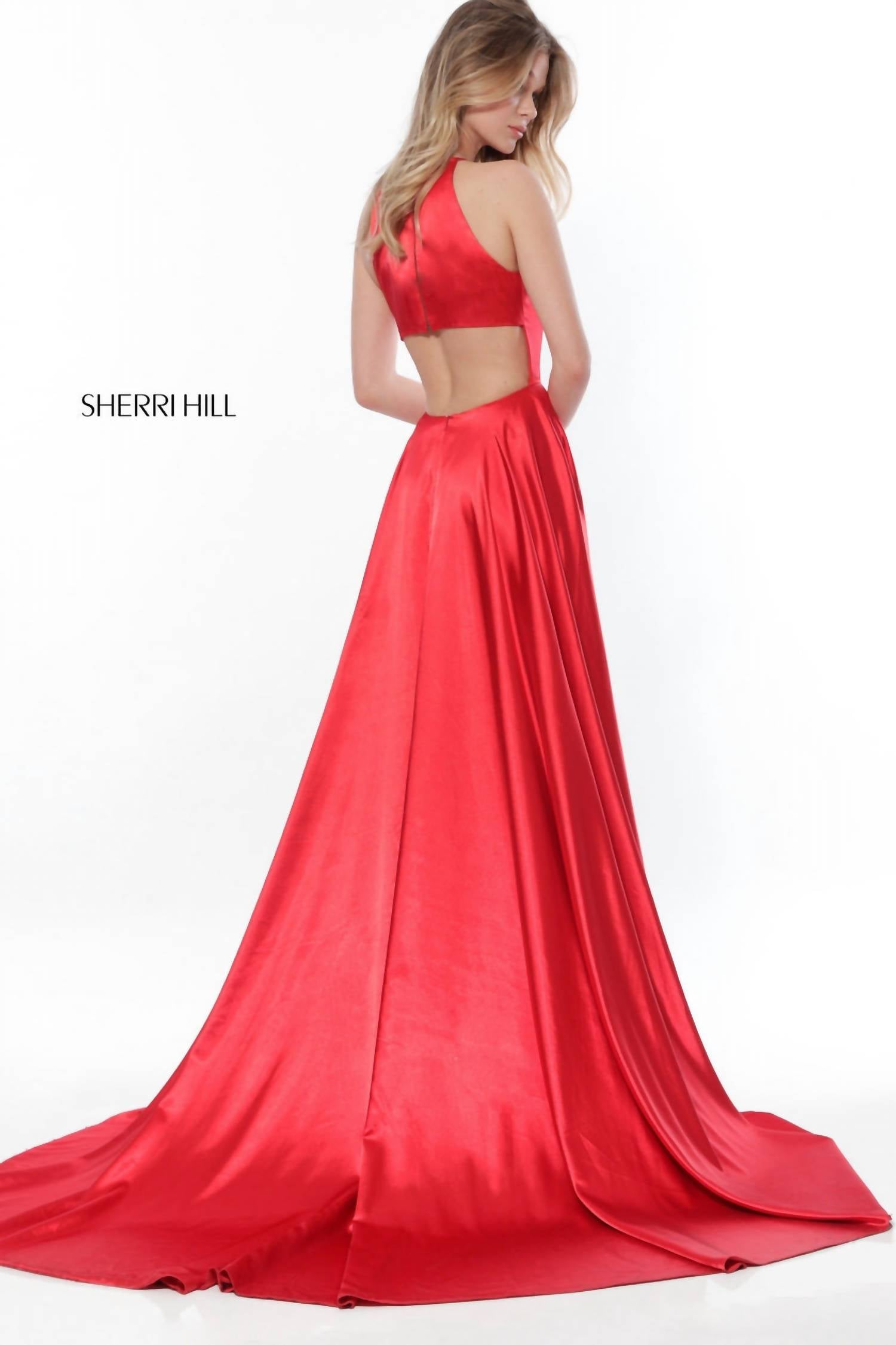 Sherri Hill High Neck Charmeuse Gown in wine - women's dress - alternate view