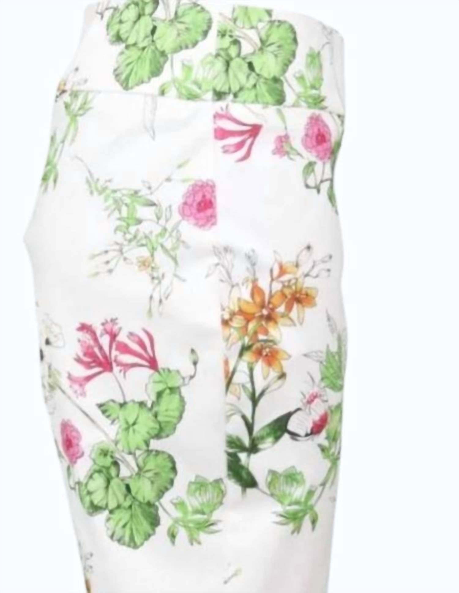 Joseph Ribkoff Women Botanical Print Pull-on Pant in white floral - women's pants - detail view