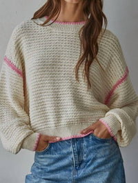By Together Pullover Contrast Trim Sweater in natural - women's sweater