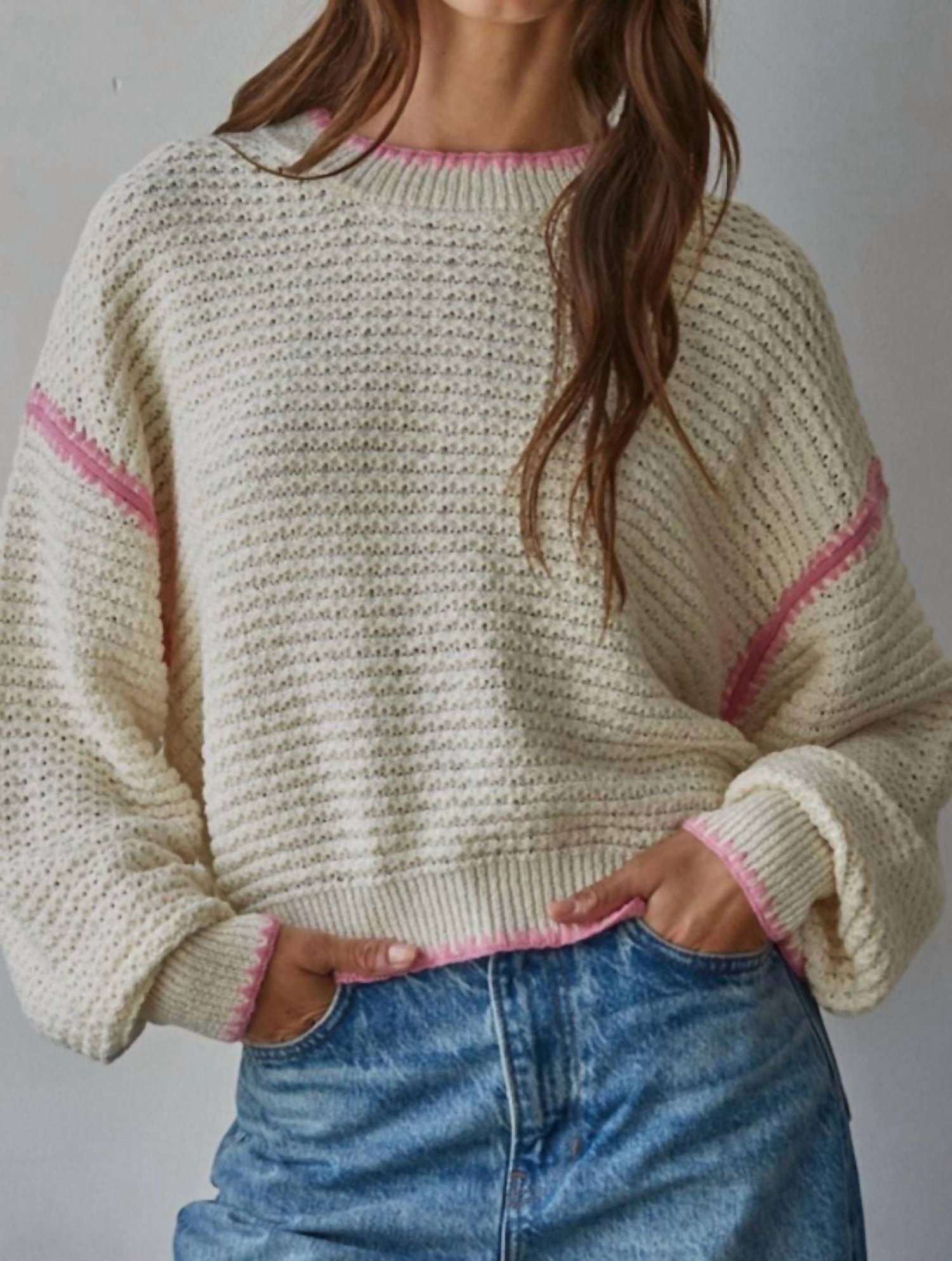 By Together Pullover Contrast Trim Sweater in natural - women's sweater