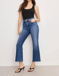 Good American - Soft Tech Good Legs Cropped Mini Boot Cut Jeans