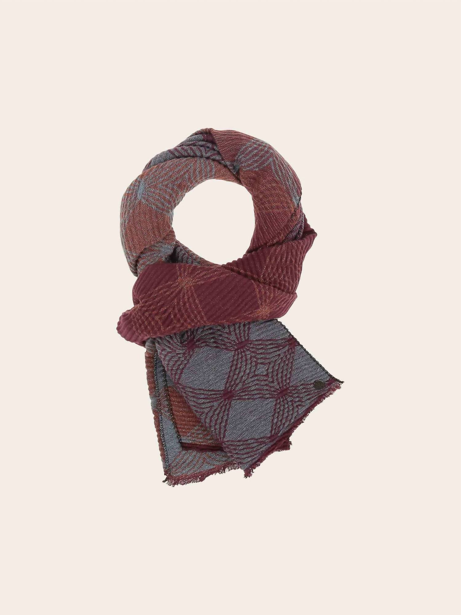 V. FRAAS Women's Geo Metallic Plisse Scarf in denim dust - women's scarf - detail view