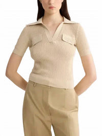 Patou - Embroidered short sleeve polo knit top