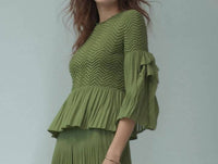 Ellyndale - Pleating Blouse Top With Tuck Sleeve