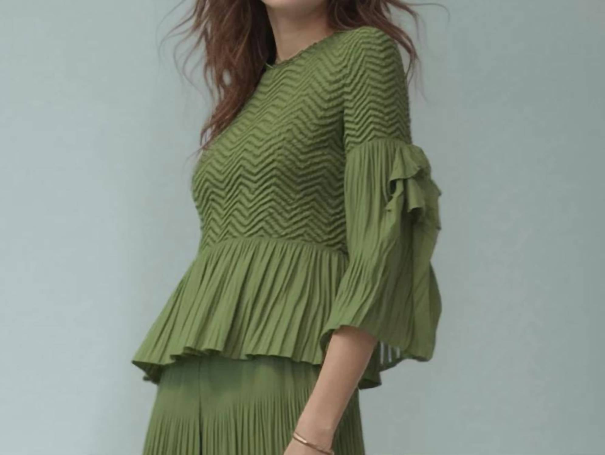 Ellyndale - Pleating Blouse Top With Tuck Sleeve