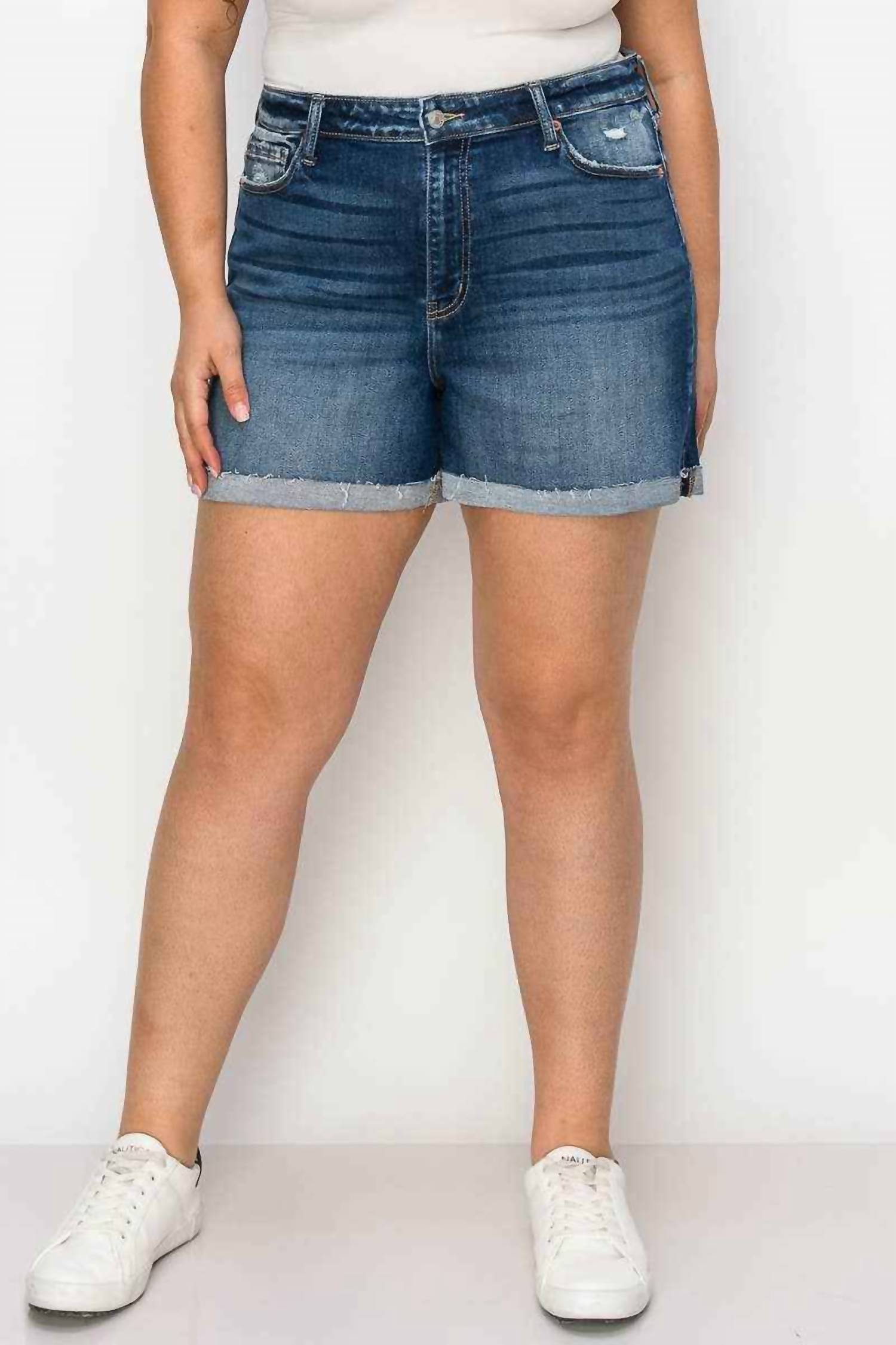 Artemis Vintage High Rise Stretch Midi Cuff Short - Plus in dark blue - women's shorts - view 5