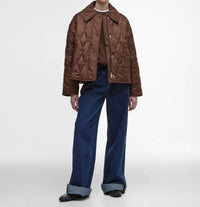 Barbour Bernadette Quilted Jacket in vicuna hessian tartan - women's jacket - detail view