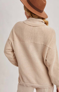 BluIvy Long Sleeve Turtleneck Sweater Top in latte - women's sweater - detail view