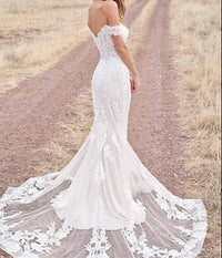 Allure Bridals - Off-Shoulder Sheath Lace Wedding Dress