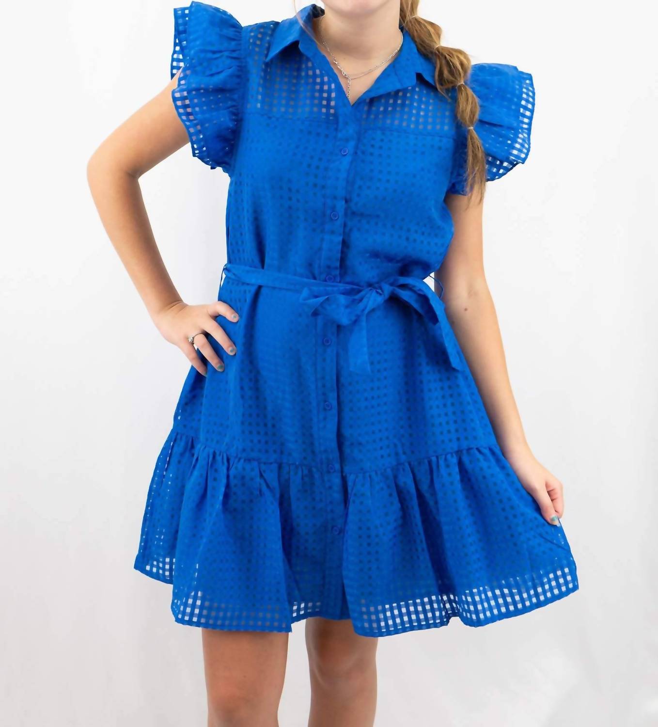 Entro - Block Print Collared Button Up Mini Dress