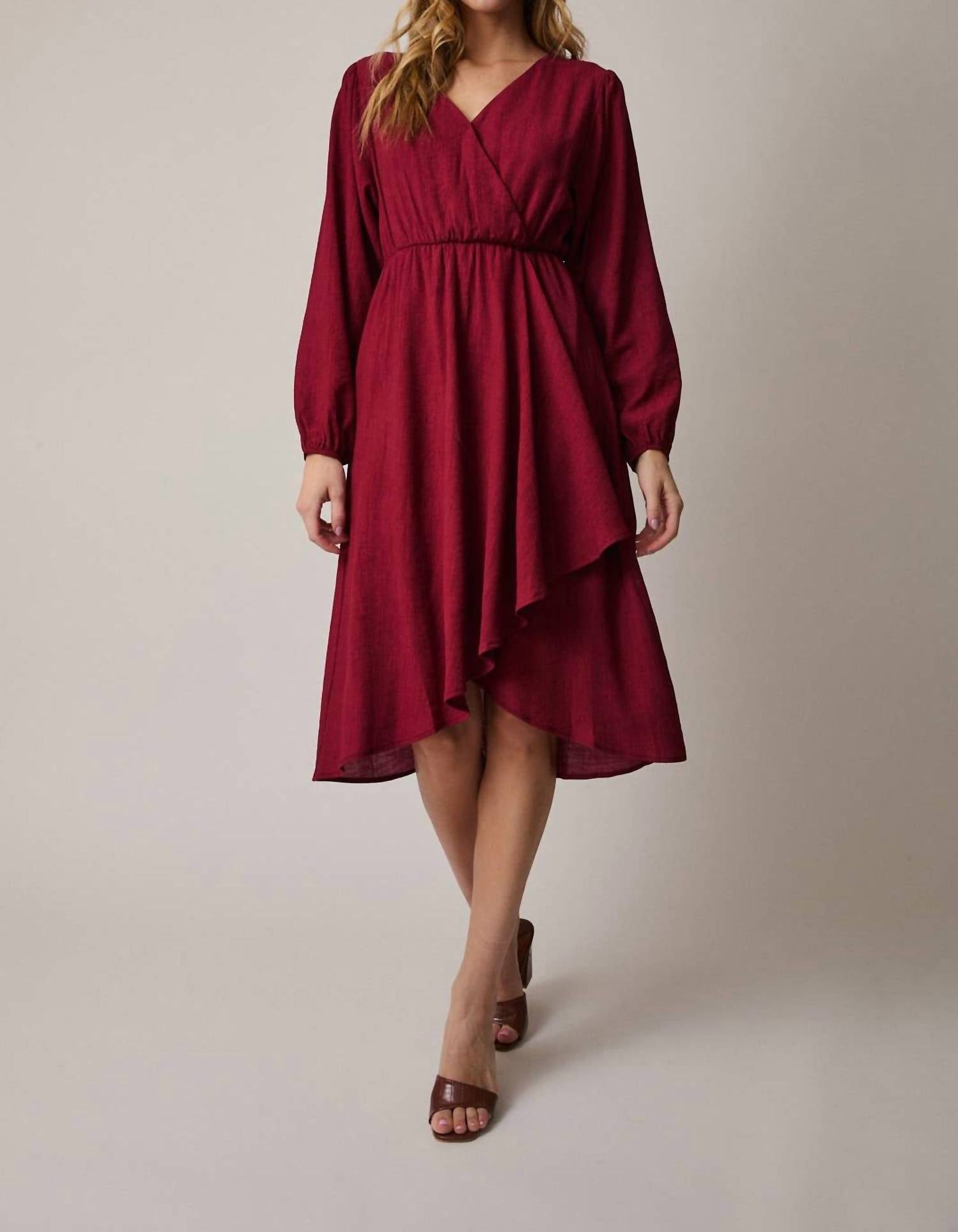 Gilli - SURPLICE LONG SLEEVE FLARE HEM MIDI DRESS