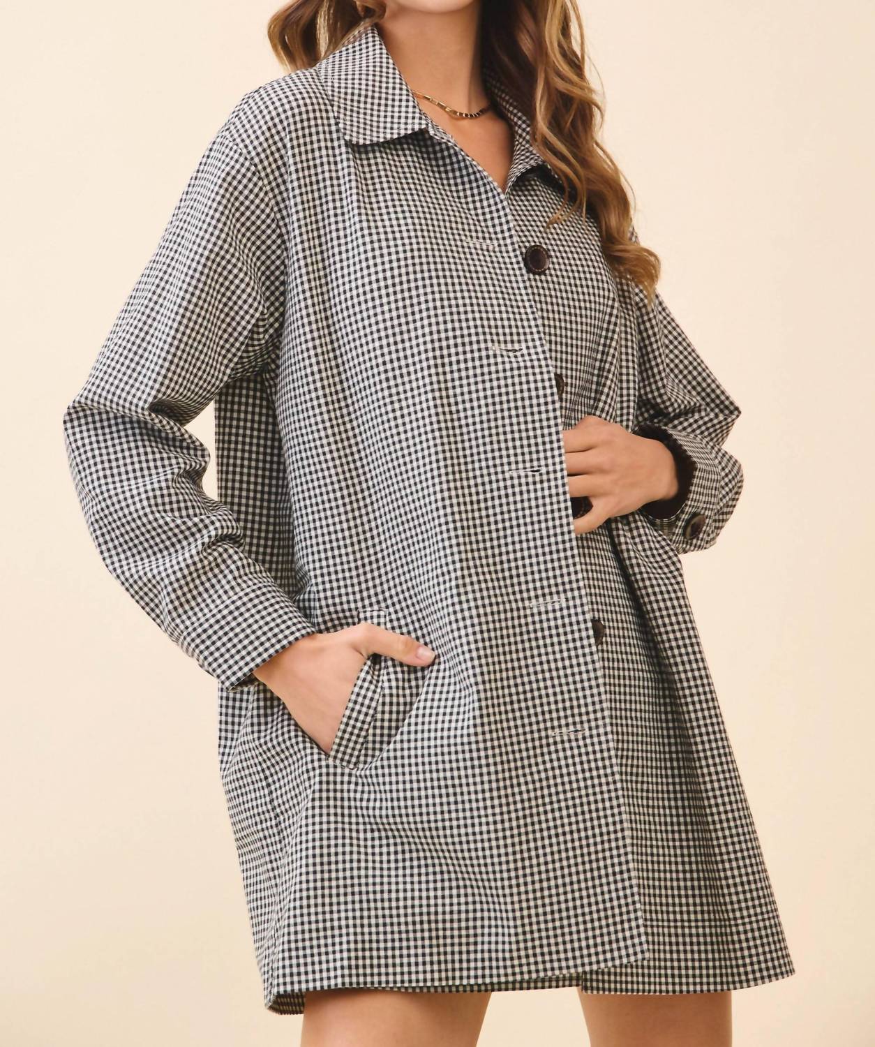 Tcec - Gingham Button Down Oversized Fit Jacket