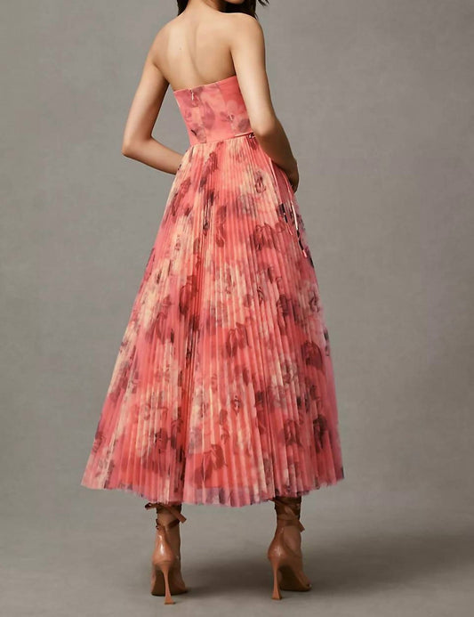 Hutch - Costella Strapless Pleated Floral Tulle Midi Dress