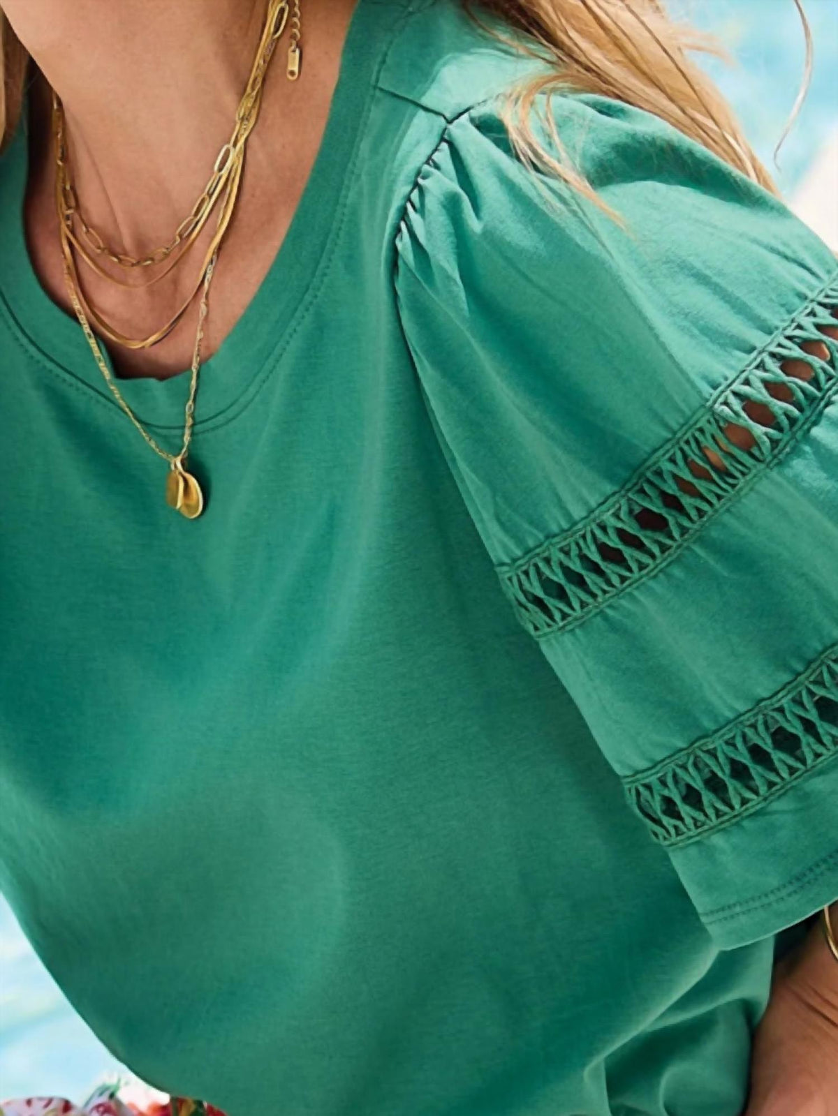 Tribal - Flutter Sleeve Crew Neck Top