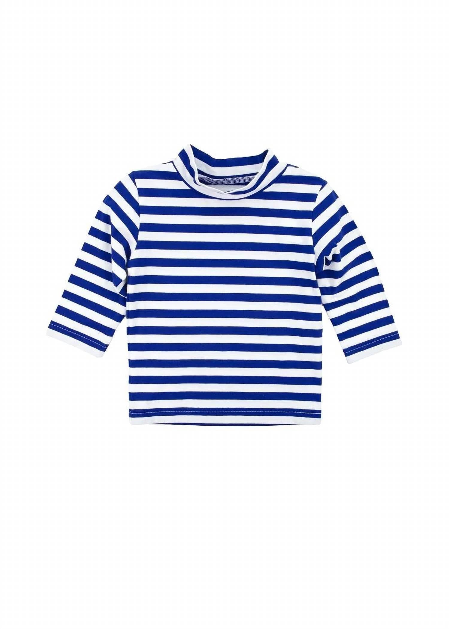 Florence Eiseman Kid's Stripe Mock Turtleneck Top in royal blue white - kids' long sleeve top