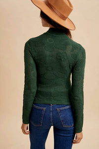 Anniewear - FLORAL JACQUARD TEXTURED MOCK NECK SWEATER TOP