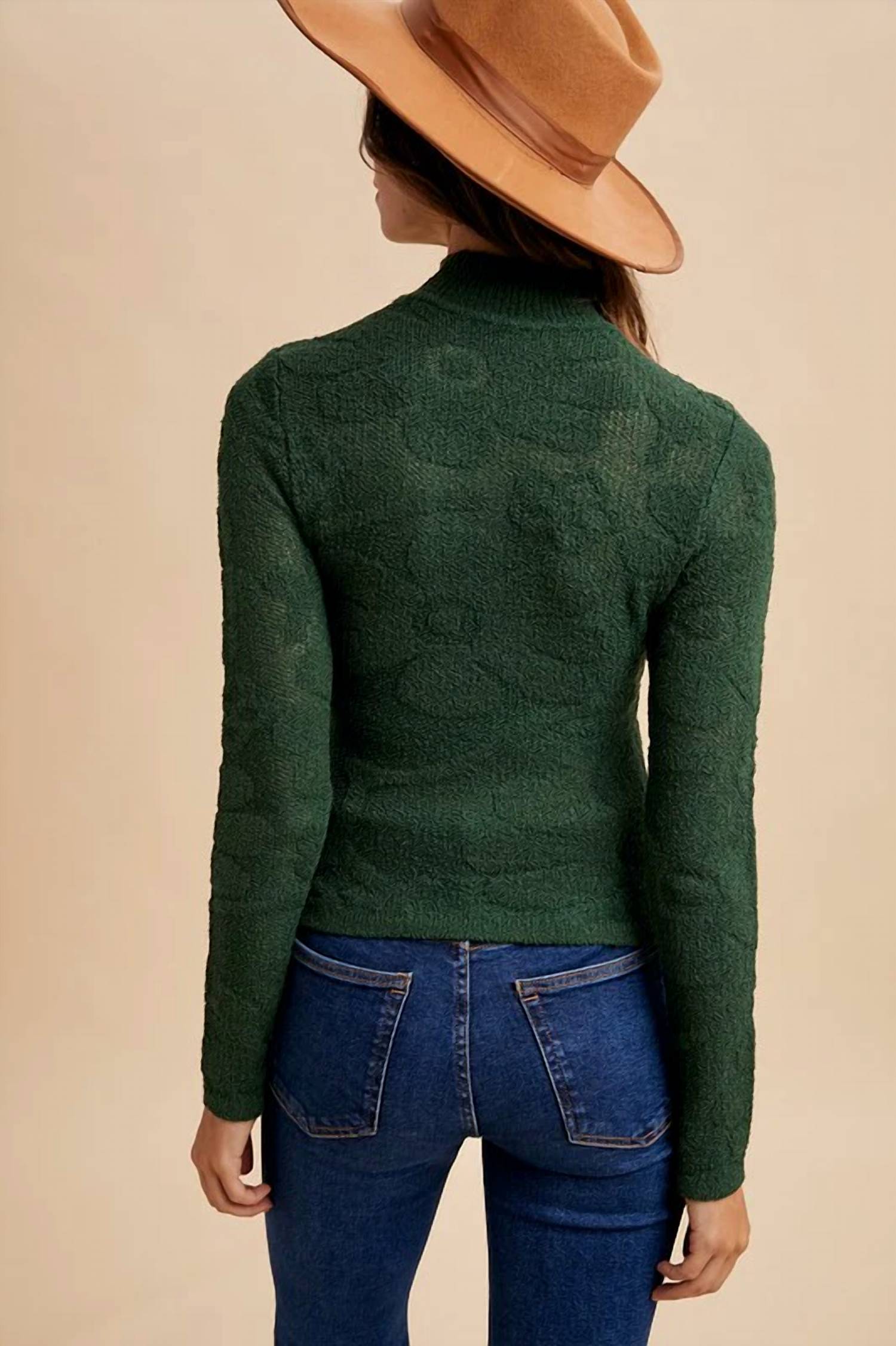 Anniewear - FLORAL JACQUARD TEXTURED MOCK NECK SWEATER TOP
