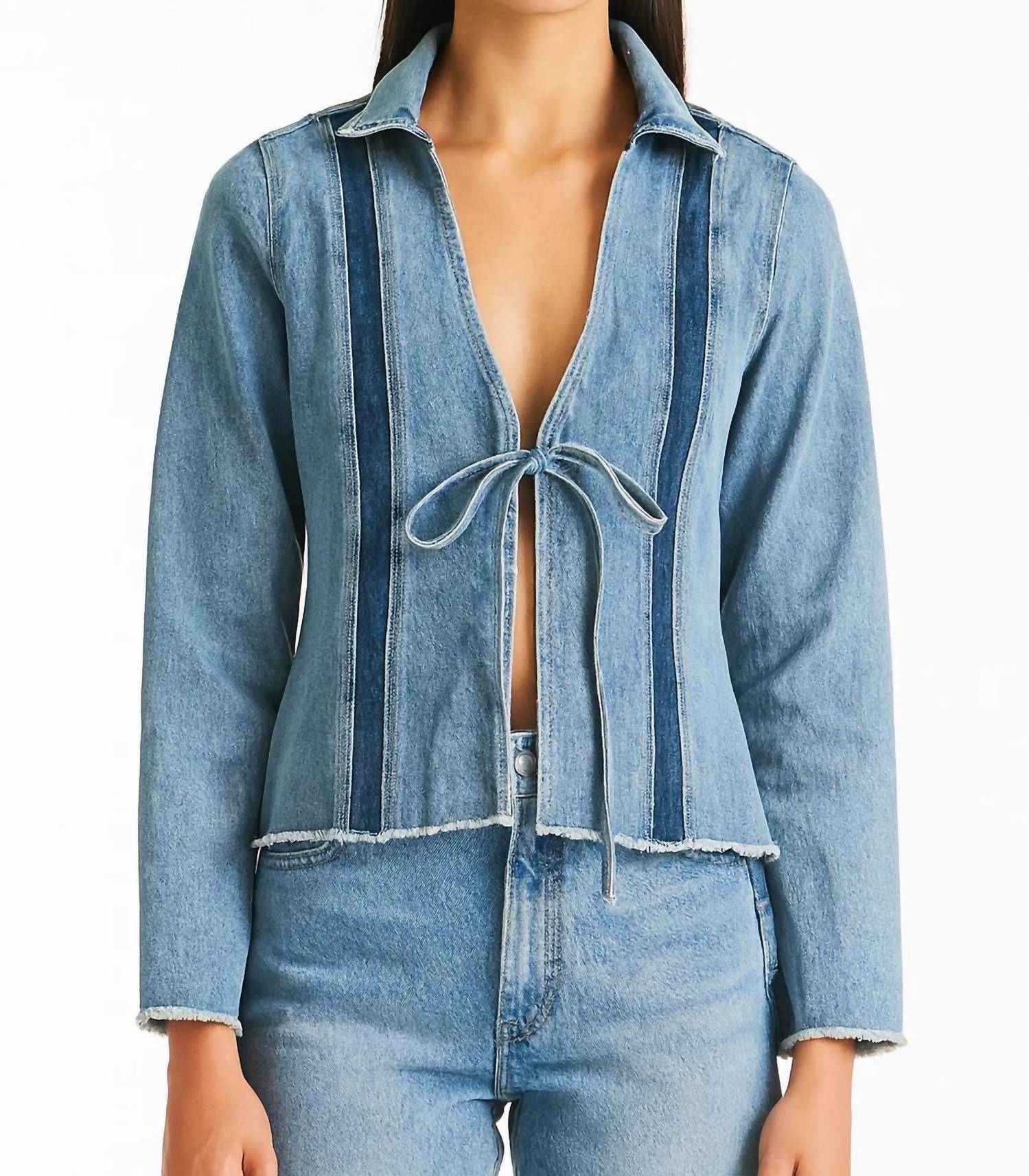 B. Coature - Denim Contrast Stripe Tie Front Jacket