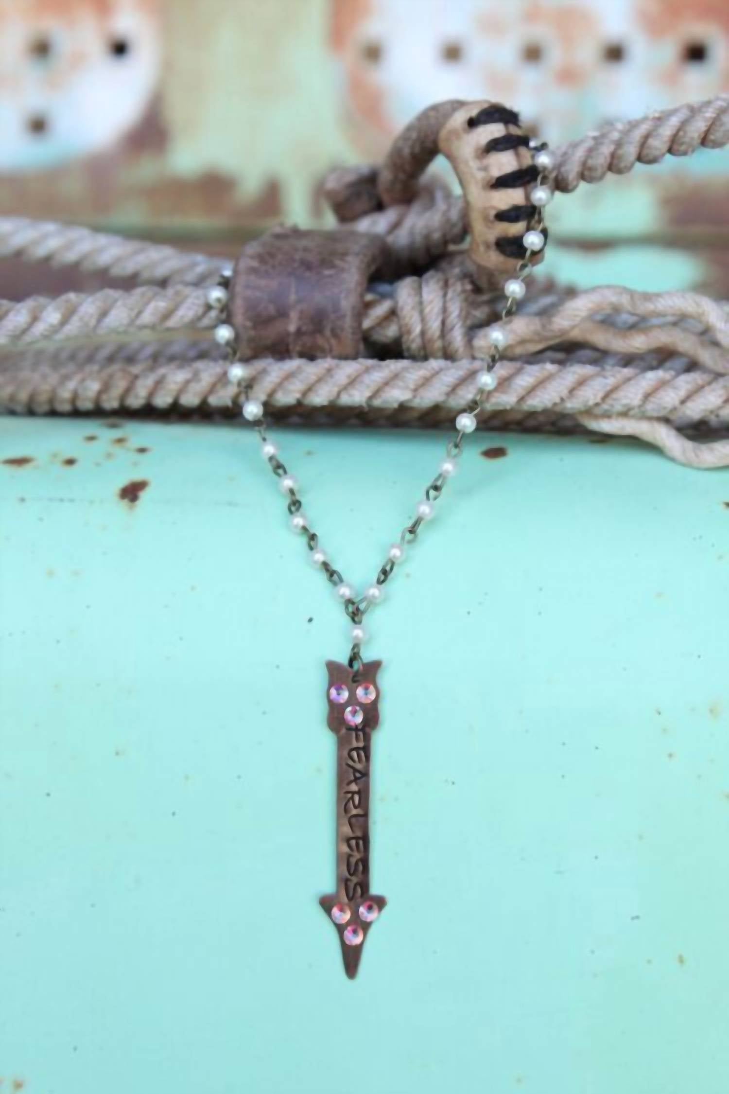 Pink Panache Women's Pearl Chain Linked Fearless Stamped Arrow Necklace in multi - women's jewelry