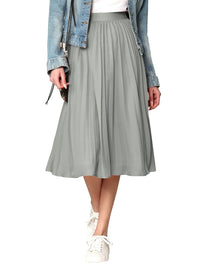 Made By Johnny - High Elastic Waist Pleated Mid A-Line Swing Skirt