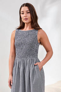 Tribal - Gingham Smocked Bodice Maxi Dress