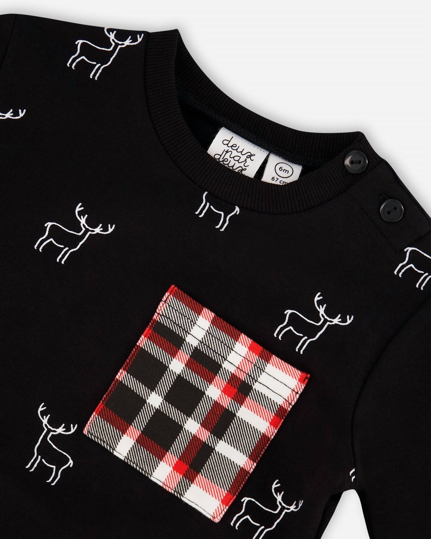 Deux Par Deux - Deer Fleece Top & Plaid Pant Set