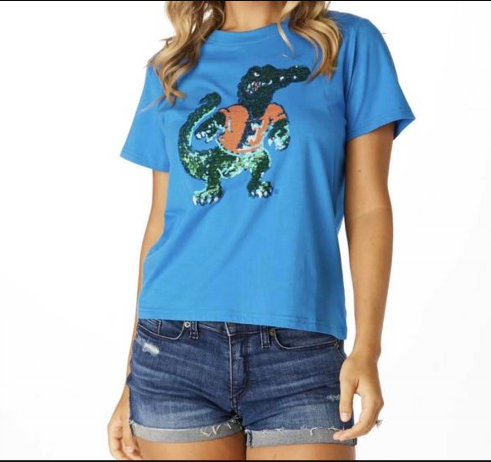 STEWART SIMMONS Women's The Florida Sequin Shirt in blue - women's t-shirt