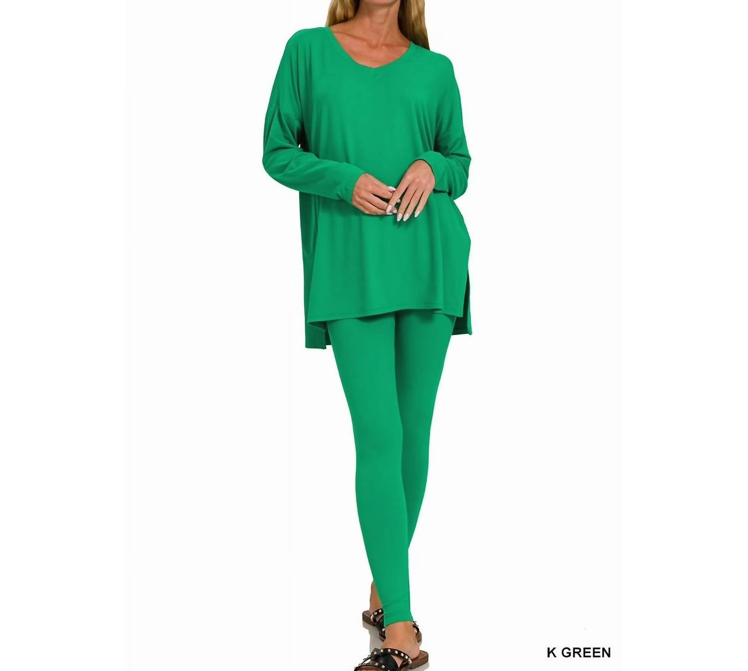 Zenana - Soft Brushed Fabric V-neck Lounge Set