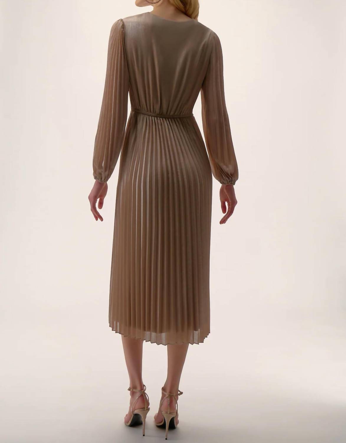 Joseph Ribkoff - Waist Tie Puff Sleeve Pleated Fit And Flare Dress