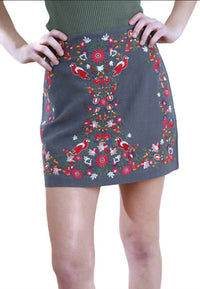 Umgee - Floral Embroidered High Waist Mini Skirt