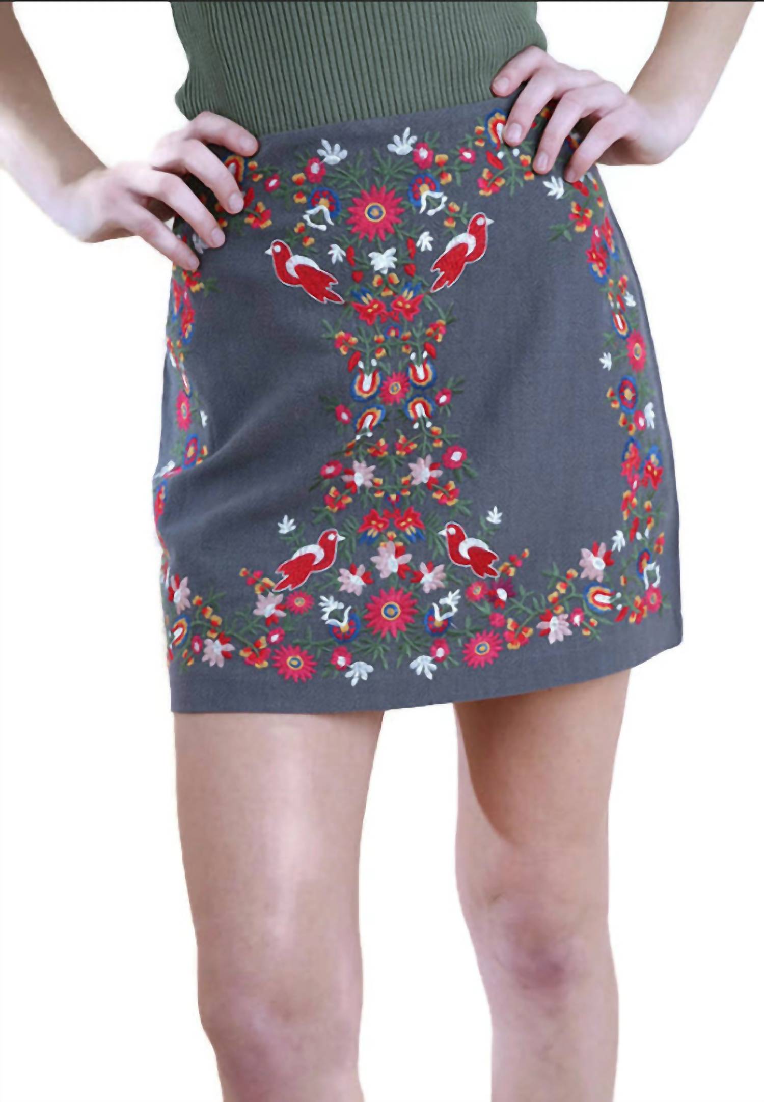 Umgee - Floral Embroidered High Waist Mini Skirt