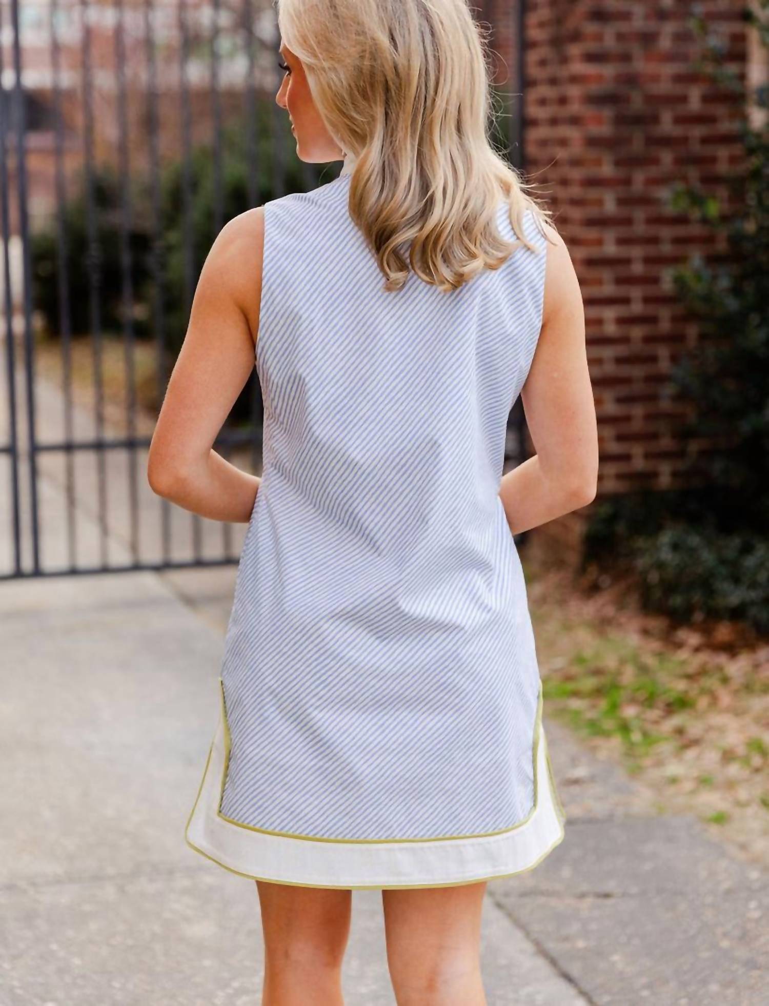 THML Tory Mini Dress in blue - women's dress - detail view